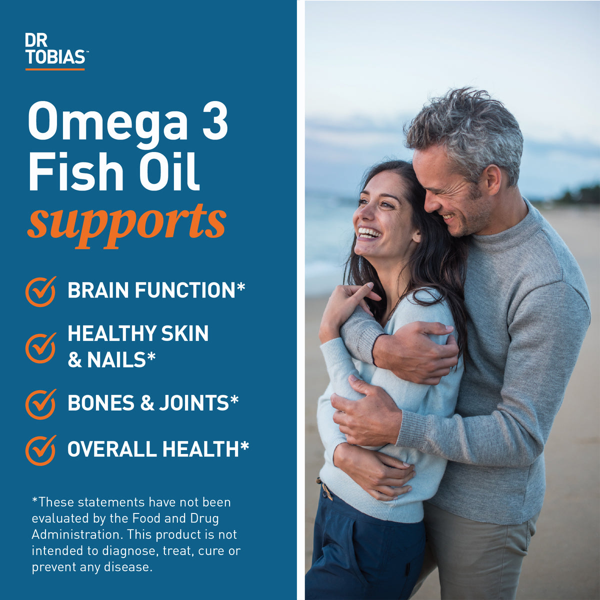 Omega 3 fish oil supports brain function, healthy skin and nails, bones and joints, and overall health. 