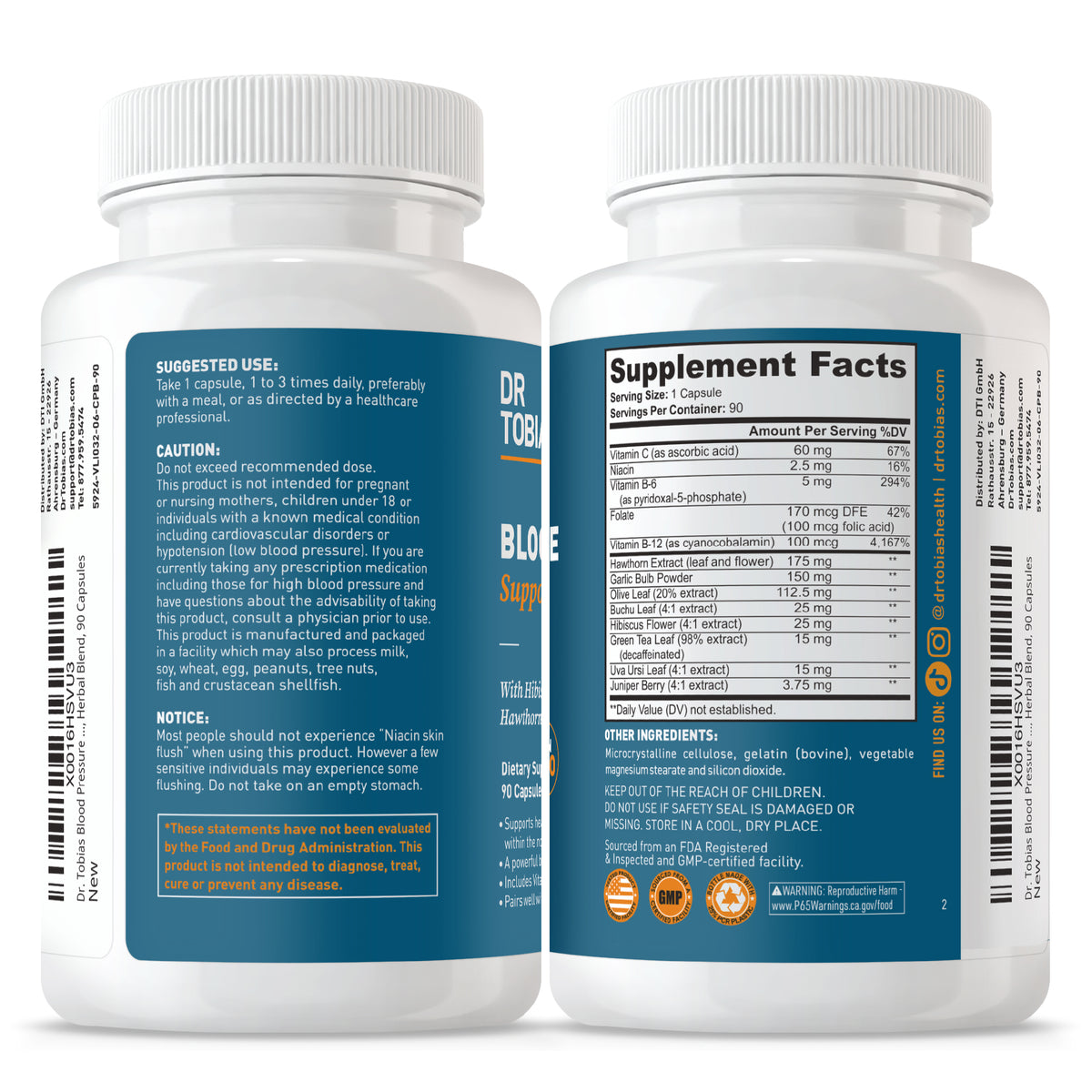 Two supplement bottles with labels showing 'Supplement Facts' and 'Suggested Use'.