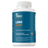 A bottle of Dr. Tobias Lung Health dietary supplement capsules, with a label indicating it is for advanced respiratory support.