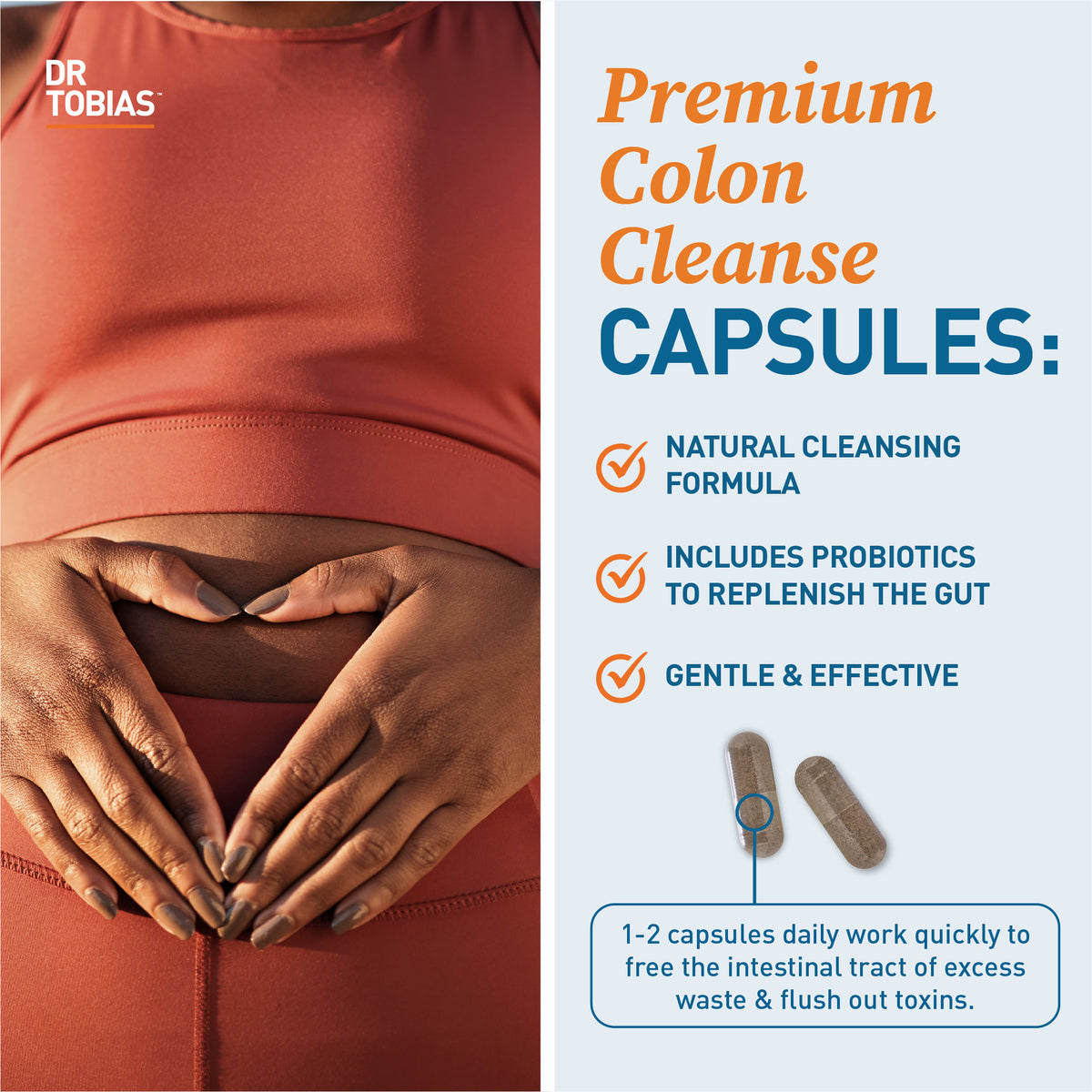 premium colon cleanse capsules with natural cleansing formula, includes probiotics to replenish the gut, gentle and effective