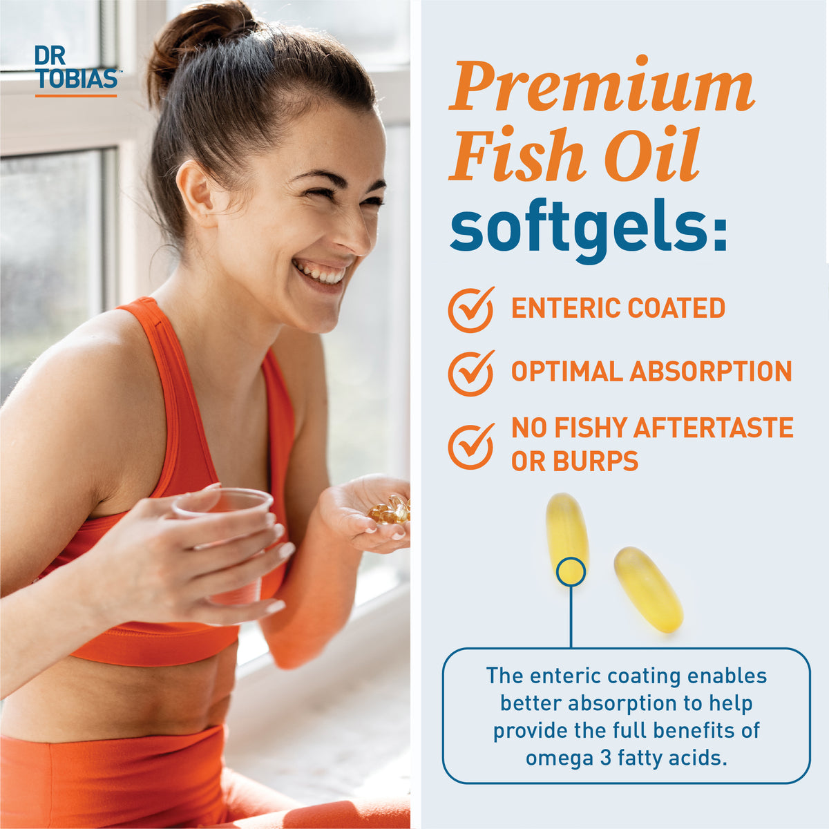 premium fish oil softgels have enteric coating, optimal absorption and no fishy after taste. 